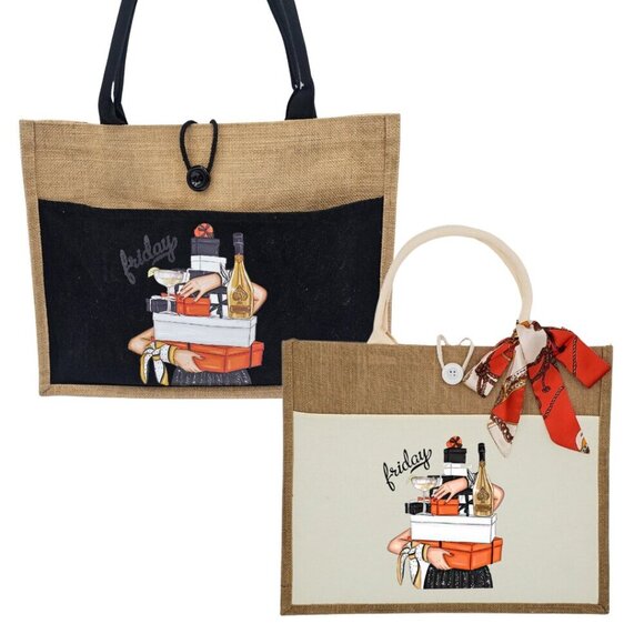 Custom Canvas Tote Bag, Large Size - Friday Theme, Black or Cream Tote - Picture 1 of 16